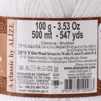 Пряжа "Angora Gold Simli" 75% акрил, 20% шерсть, 5% металлик 500м/100гр (55 белый)