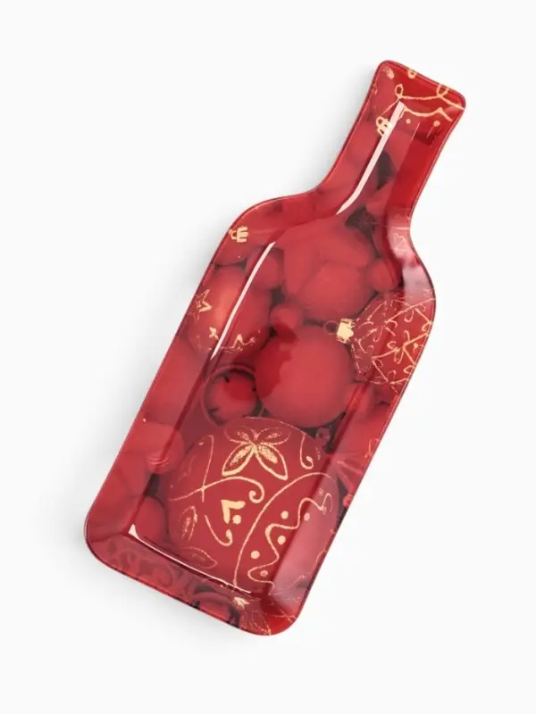 Блюдо сервировочное новогоднее Доляна &laquo;Ёлочные украшения&raquo;, 25.5&times;10.2&times;1.5 см, в форме бутылки, стекло, красное