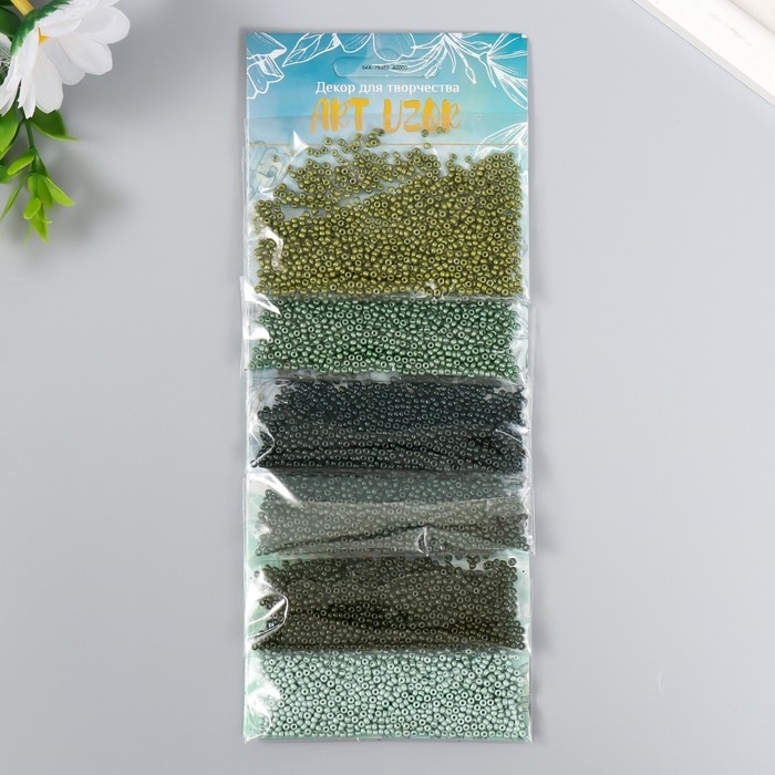 Бисер круглый 12/0  Бисер круглый 12/0 "Оттенки леса" 6 цветов х 10 гр 20х8 см