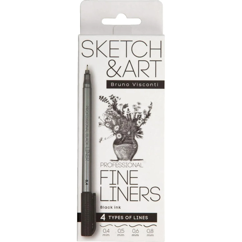Набор линеров утолщенных Sketch&Art черного цвета, 4 шт. 36-0032