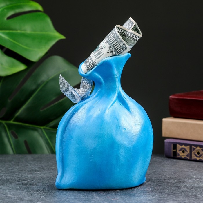 Копилка Копилка "Мешок - На добрые дела" голубая, 17см