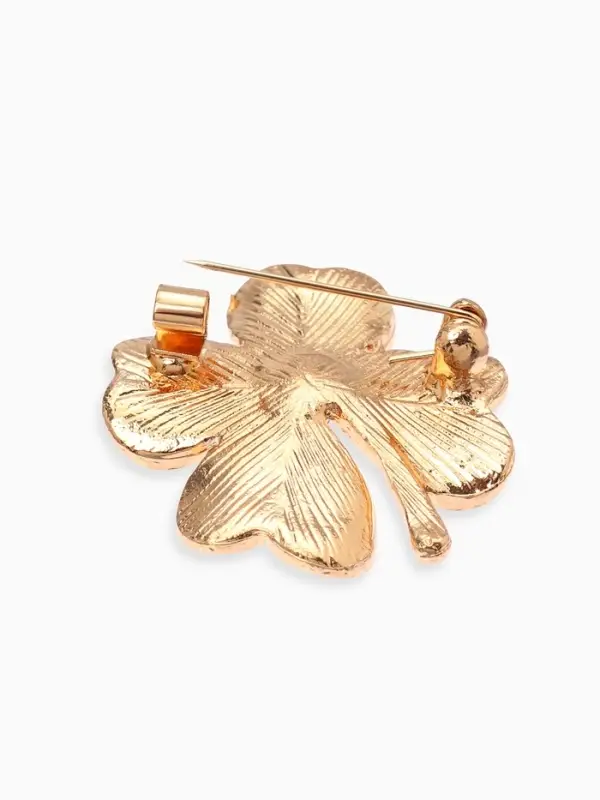 Брошь &laquo;Клевер&raquo;, бело-зелёная в золоте