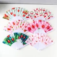 Веер пластик, текстиль "Вишня и цветки" МИКС 23 см Веер пластик, текстиль "Вишня и цветки" МИКС 23 см