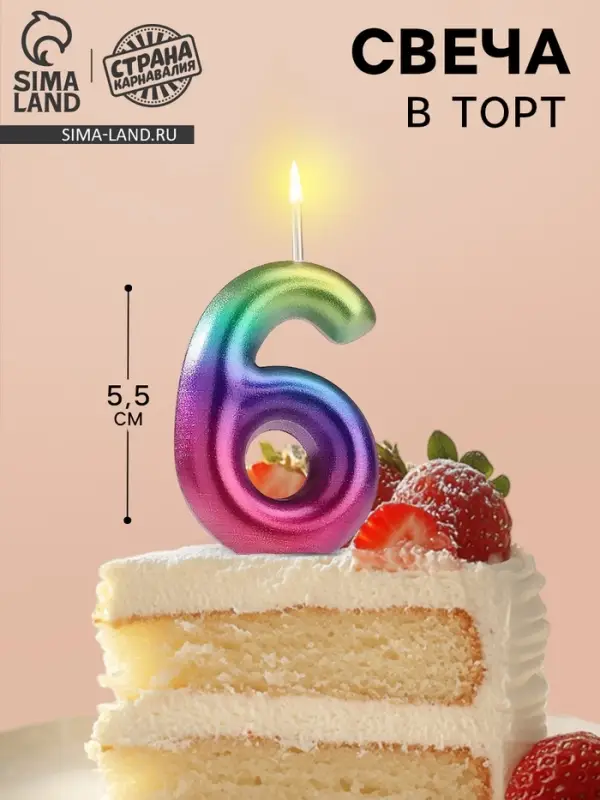 Свеча в торт «Цифра 6», 5.5 см Свеча в торт «Цифра 6», 5.5 см