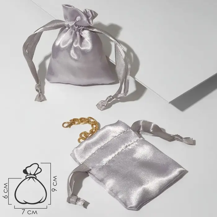 Мешочек подарочный атласный с лентой, 7×9 см, серебристый Мешочек подарочный атласный с лентой, 7×9 см, серебристый