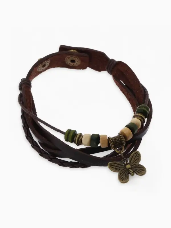Браслет кожаный с подвеской &laquo;Бабочка&raquo;, L=22.5 см, коричневый