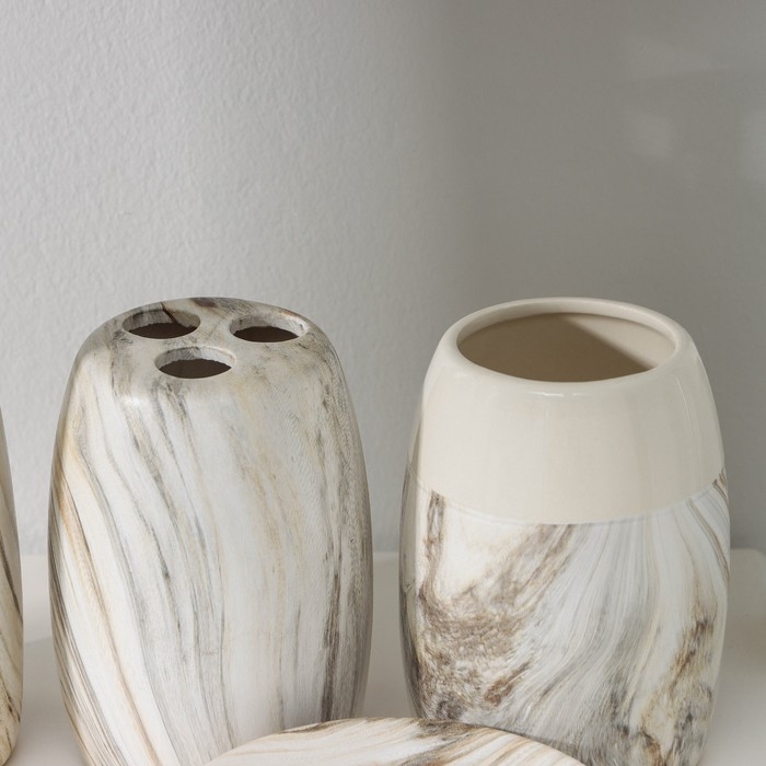 Набор аксессуаров для ванной комнаты «Мрамор», 4 предмета (дозатор 450 мл, мыльница, 2 стакана), цвет бежевый Набор аксессуаров для ванной комнаты «Мрамор», 4 предмета (дозатор 450 мл, мыльница, 2 стакана), цвет бежевый