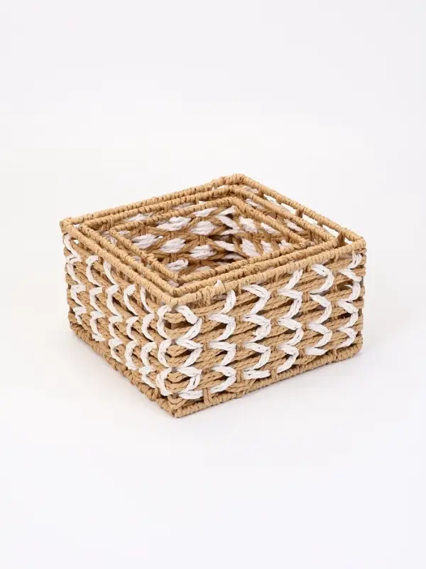 Набор корзин &laquo;Айка&raquo; 3 шт.: 15&times;10, 19&times;11, 22&times;12 см, бумага, бежевые, квадратные