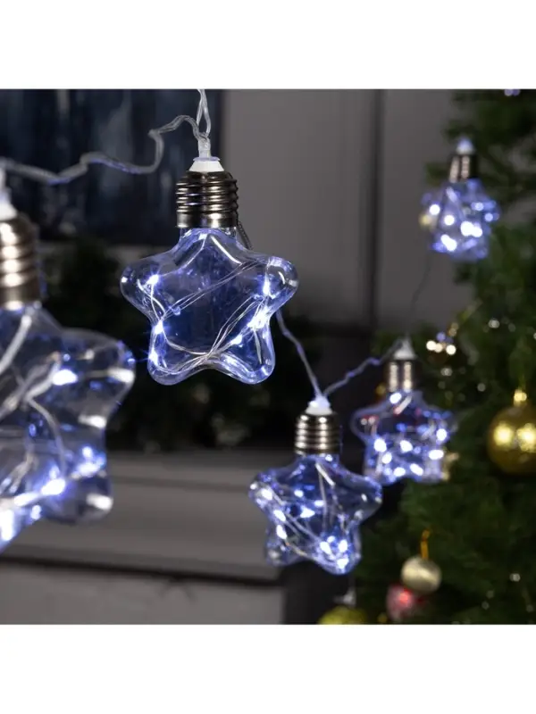 Гирлянда &laquo;Нить&raquo; 3 м с насадками &laquo;Лампочки звездочки&raquo;, IP20, прозрачная нить, 80 LED, свечение белое, 8 режимов, 220 В