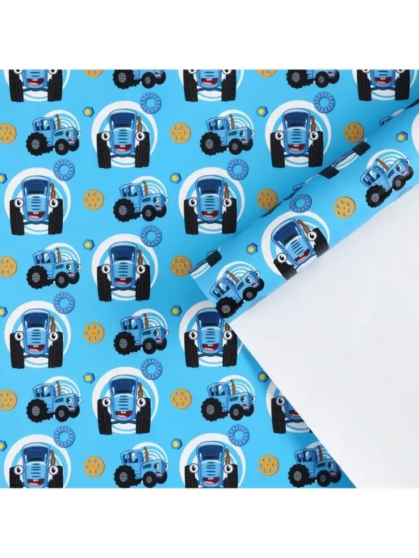 Упаковочная бумага, 70х100 см, Синий трактор