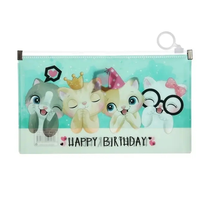 Папка-конверт на молнии формат А65, 180 мкр Папка-конверт на молнии формат А65, 180 мкр "Котики, Панды, Единороги", МИКС