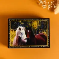 Шкатулка «Пара лошадей», 10×14 см, лаковая миниатюра Шкатулка «Пара лошадей», 10×14 см, лаковая миниатюра