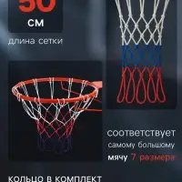 Сетка баскетбольная ONLYTOP, 50 см, нить 3 мм, 2 шт.