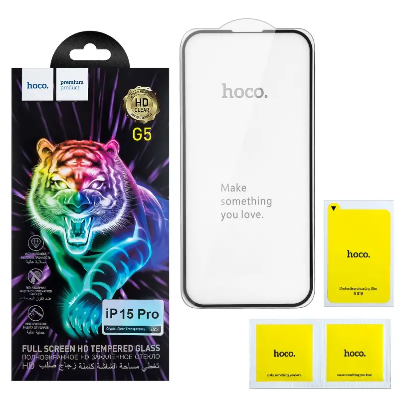Защитное стекло для iPhone 15 Pro Full Screen G5 Black HOCO тонкая рамка