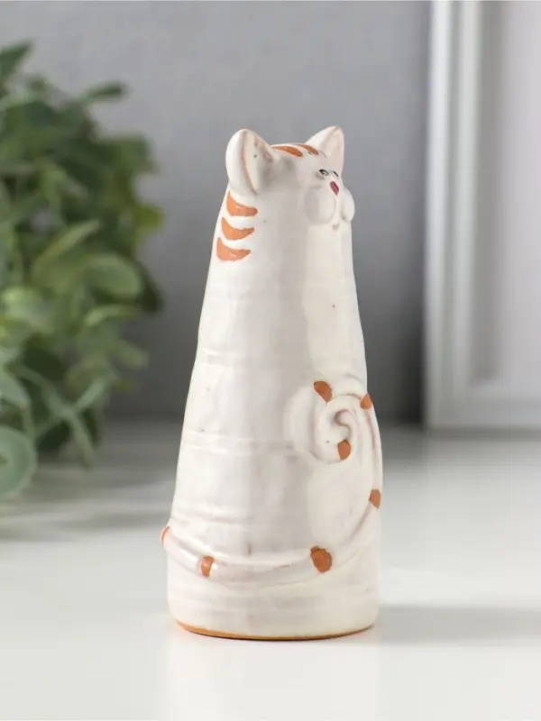 Фигурка керамика &laquo;Полосатый котик, хвост рогаликом&raquo;, 4.7&times;4.7&times;10.1 см