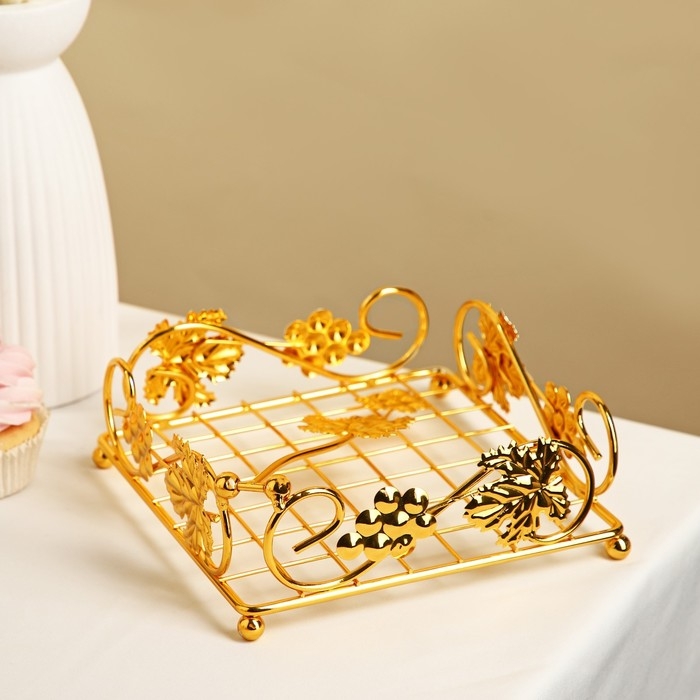 Подставка для салфеток декоративная «Виноград», 19×7 см, золотистая