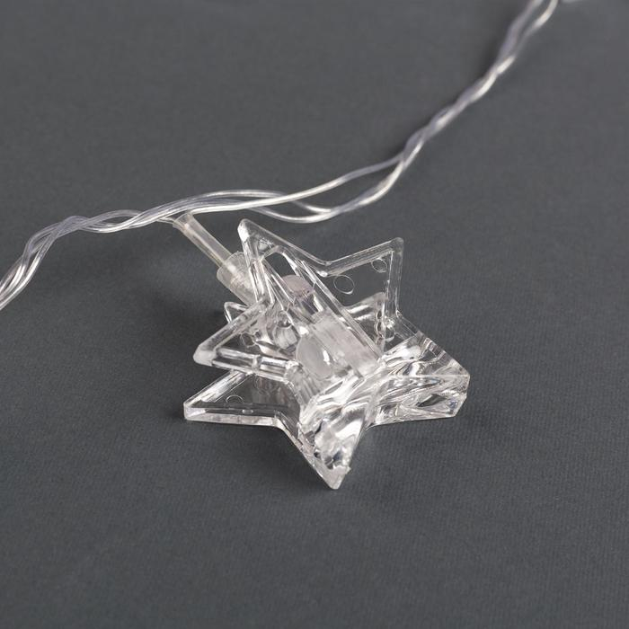 Гирлянда «Нить» 4.5 м с насадками «Прищепки-звёзды», IP20, прозрачная нить, 20 LED, свечение мульти (RG/RB), мигание, 220 В Гирлянда «Нить» 4.5 м с насадками «Прищепки-звёзды», IP20, прозрачная нить, 20 LED, свечение мульти (RG/RB), мигание, 220 В