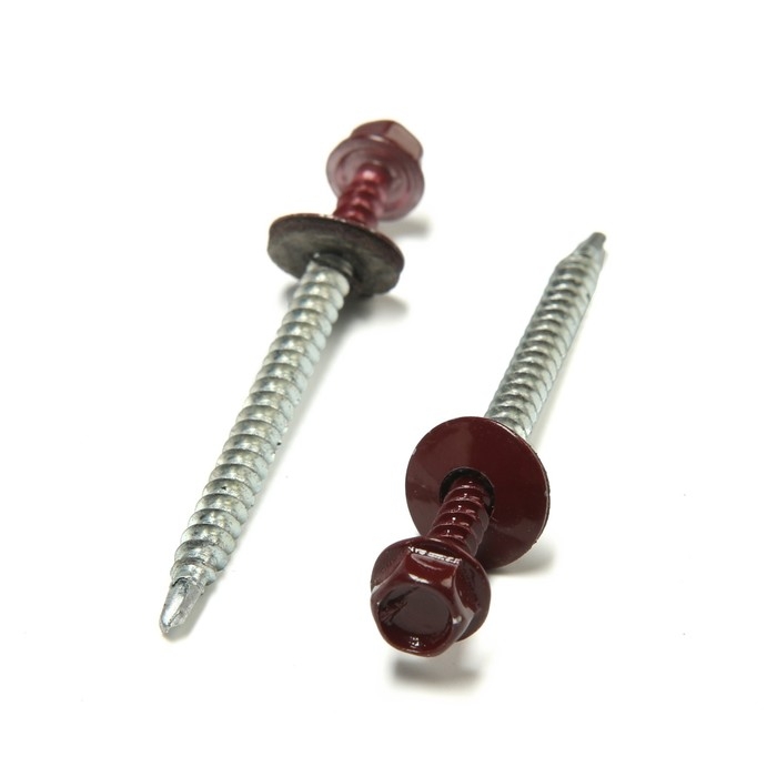 Саморезы кровельные 4,8х70 мм, RAL3005 цвет бордовый, 100 шт Саморезы кровельные 4,8х70 мм, RAL3005 цвет бордовый, 100 шт
