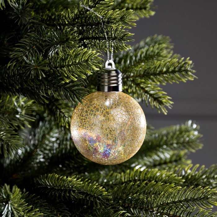 Елочный шар «Ледяной узор» d=8 cм, 1 LED, LR44x3 (в комплекте), свечение тёплое белое