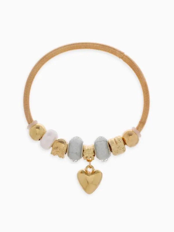 Браслет с шармами &laquo;Марджери. Сердце и жемчуг&raquo;, d=6.5 см, белый в розовом золоте