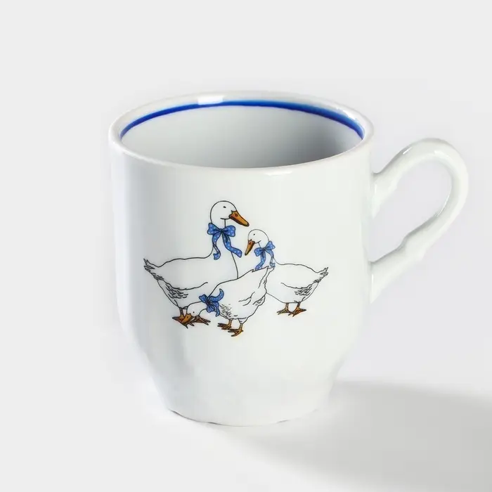 Кружка Добрушский завод &laquo;Гуси&raquo;, 220 мл, фарфор, белая, рисунок МИКС