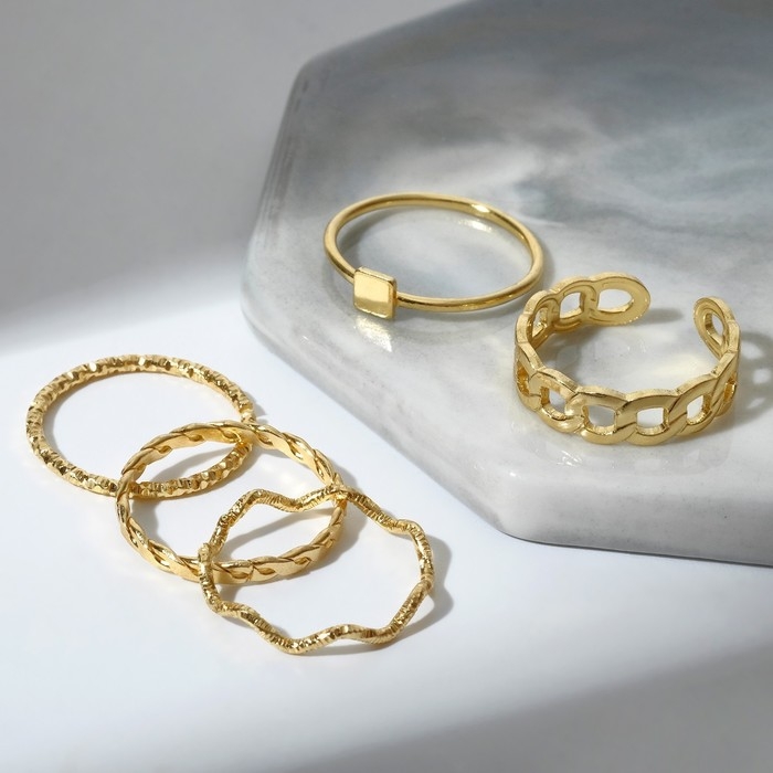 Кольцо набор 5 штук «Идеальные пальчики» геометрия, цвет белый в золоте