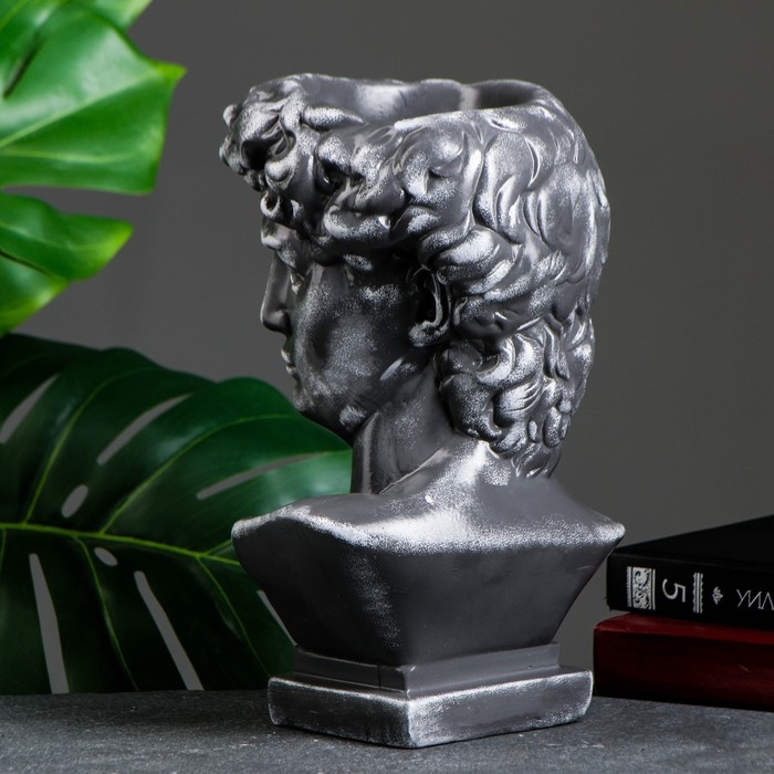 Кашпо - органайзер  Кашпо - органайзер "Бюст Давида" большой, серый, 28см