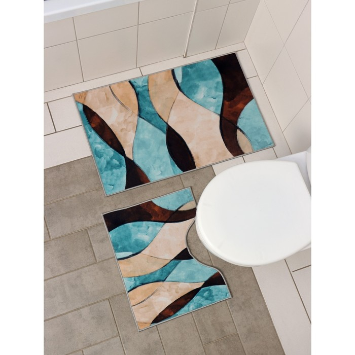 Коврики для ванной и туалета Доляна «Воля», 2 шт: 50×80 см, 50×40 см