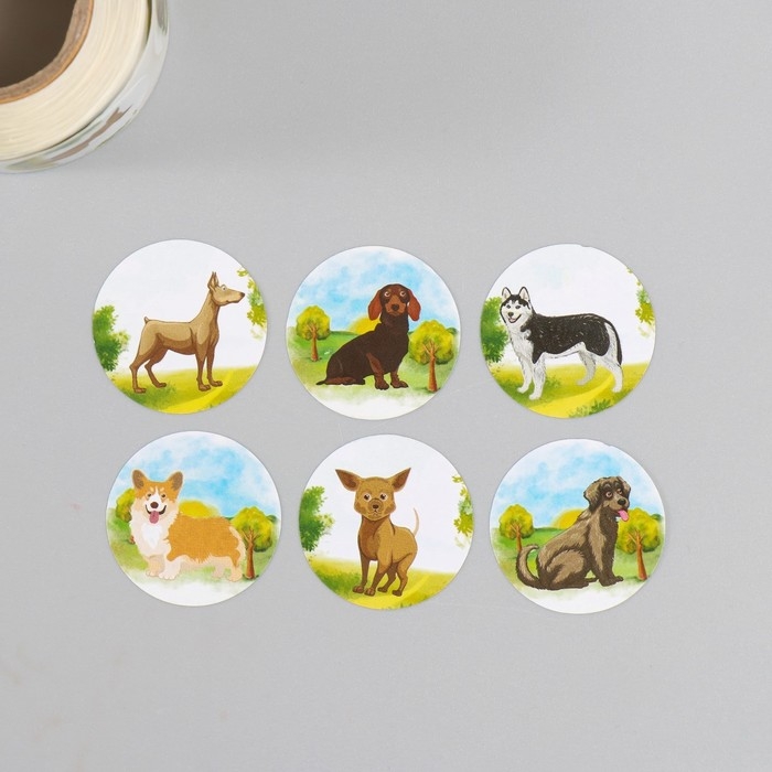 Наклейка бумага Наклейка бумага "Пёсики" d=2,5 см 252 шт в рулоне