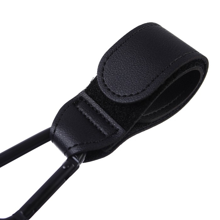 Карабин для сумок на коляску, на липучке, экокожа, цвет черный Карабин для сумок на коляску, на липучке, экокожа, цвет черный