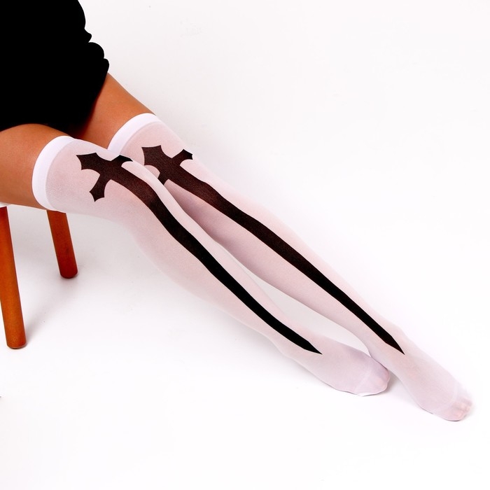 Хэллоуин. Чулки карнавальный аксессуар «Монашка», цвет белый Хэллоуин. Чулки карнавальный аксессуар «Монашка», цвет белый