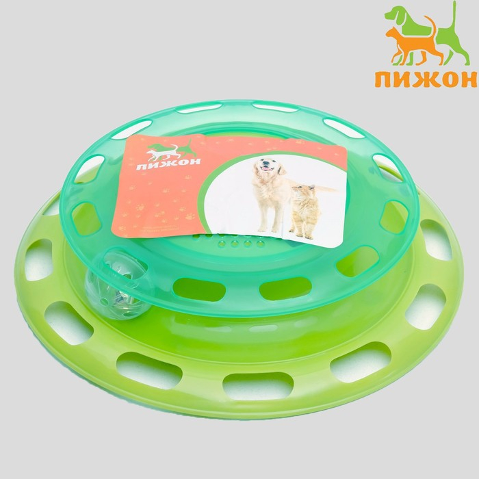 Игровой комплекс для кошек  Игровой комплекс для кошек "Пижон" с отсеками для лакомств/кошачьей мяты и шариком, зелёный