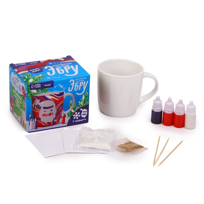 Кружка под раскраску на новый год. Рисование на воде: эбру «Дед Мороз», новогодний набор для творчества Кружка под раскраску на новый год. Рисование на воде: эбру «Дед Мороз», новогодний набор для творчества