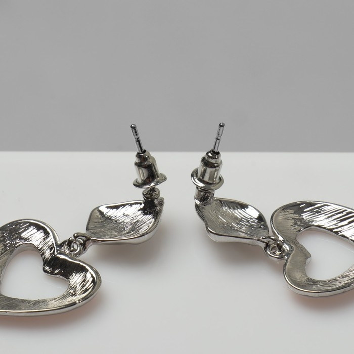 Серьги эмаль «Сердце« вдохновение, цвет розовый в серебре Серьги эмаль «Сердце« вдохновение, цвет розовый в серебре