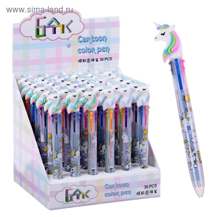 Ручка шариковая, автоматическая Ручка шариковая, автоматическая "Единорог", 6-х цветная (штрихкод на штуке)