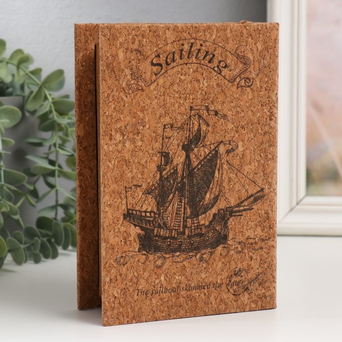 Шкатулка-книга дерево кожзам под пробку Шкатулка-книга дерево кожзам под пробку "Корабль" 4х12х18 см
