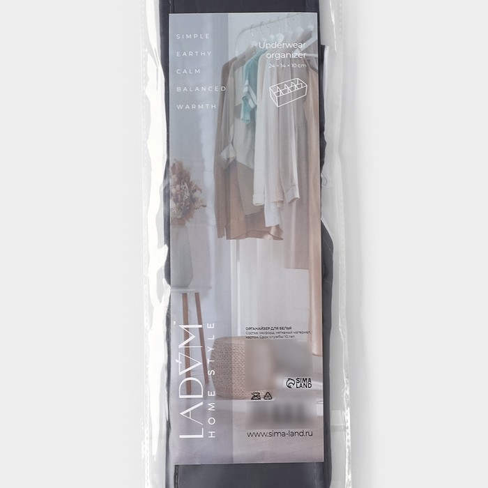 Органайзер для хранения белья LaDо́m, 8 ячеек, 24×14×10 см, цвет графитовый