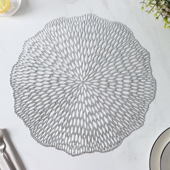 Салфетки сервировочные на стол Доляна «Мэри», d=36 см, 4 шт, цвет серебряный Салфетки сервировочные на стол Доляна «Мэри», d=36 см, 4 шт, цвет серебряный