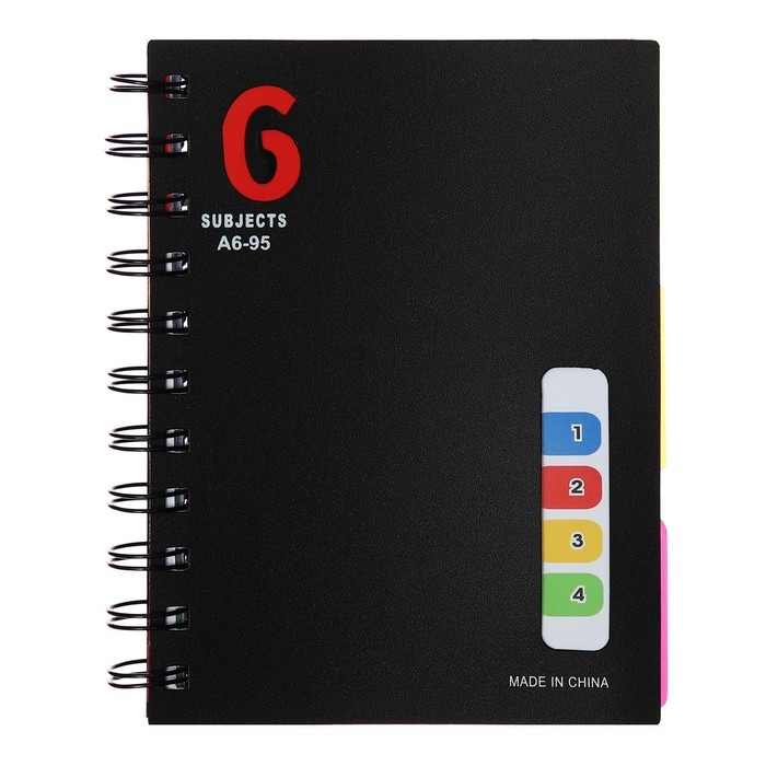 Блокнот на гребне А6, 100 листов, линия, обложка пластик, с разделителями, классика, МИКС