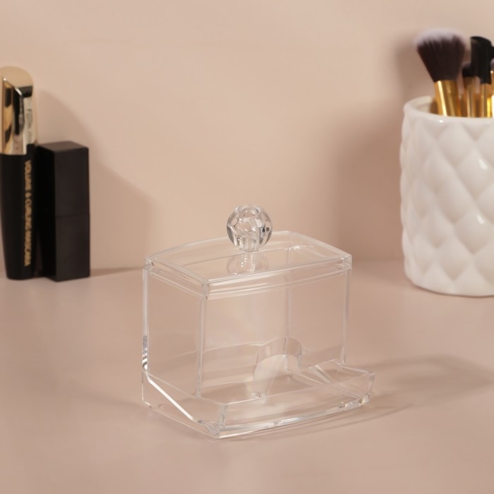 Органайзер для ватных палочек, с крышкой, 9 × 7 × 10 см, в картонной коробке, цвет прозрачный