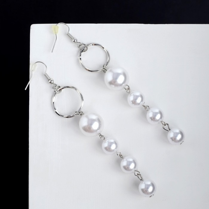 Серьги с жемчугом «Аврора» дорожка на кольце, цвет белый в серебре Серьги с жемчугом «Аврора» дорожка на кольце, цвет белый в серебре