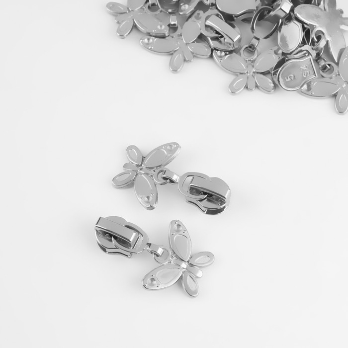 Бегунок автоматический для молнии «Спираль», №5, декоративный «Бабочка», 10 шт, цвет никель Бегунок автоматический для молнии «Спираль», №5, декоративный «Бабочка», 10 шт, цвет никель