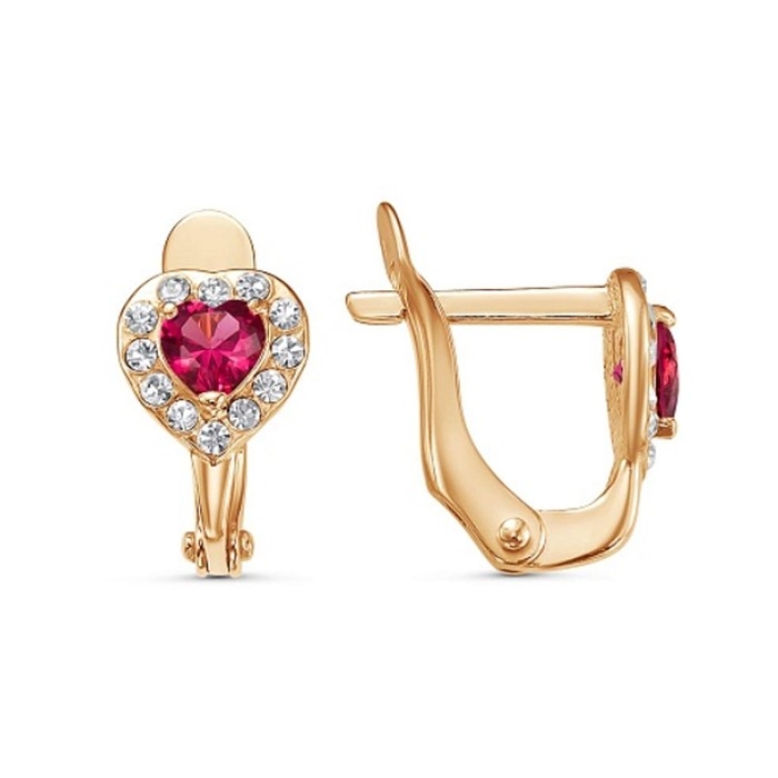 Серьги детские «Сердечко», розовое золочение, цвет малиновый Серьги детские «Сердечко», розовое золочение, цвет малиновый