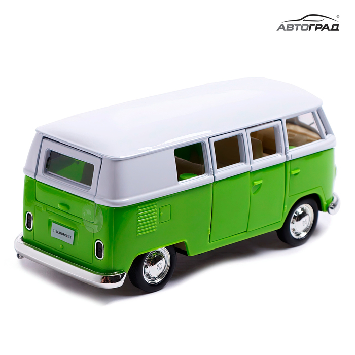 Машина металлическая VOLKSWAGEN TRANSPORTER T1, 1:32, открываются двери, инерция, цвет зелёный Машина металлическая VOLKSWAGEN TRANSPORTER T1, 1:32, открываются двери, инерция, цвет зелёный