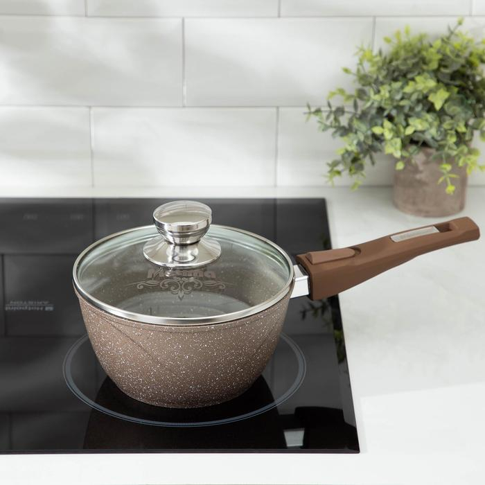 Ковш «Гранит Brown», 1,7 л, съёмная ручка, стеклянная крышка, антипригарное покрытие, цвет коричневый Ковш «Гранит Brown», 1,7 л, съёмная ручка, стеклянная крышка, антипригарное покрытие, цвет коричневый