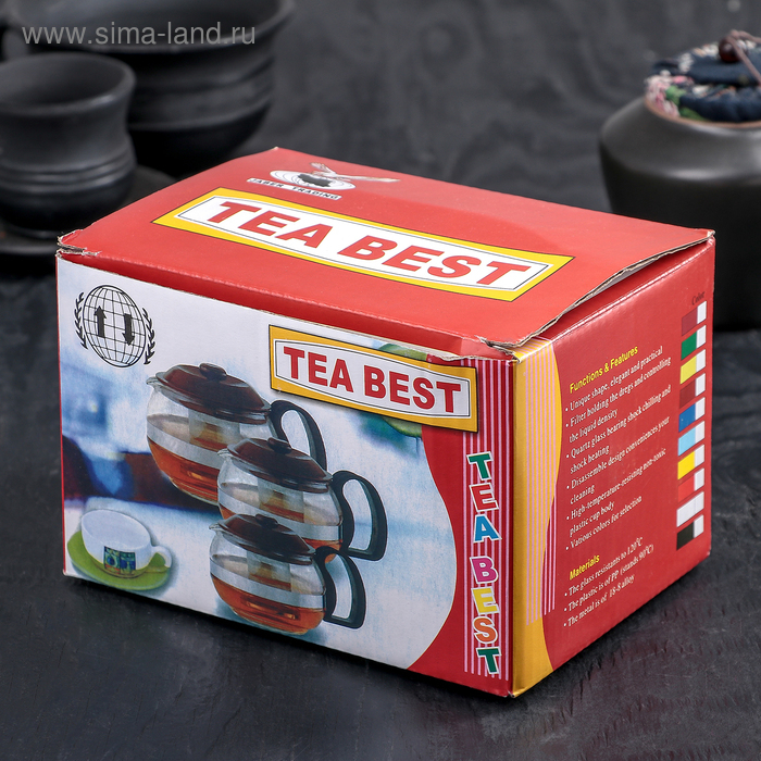 Чайник стеклянный заварочный «Бруно», 750 л, 16×11,5×13 см, с металлическим ситом, цвет коричневый Чайник стеклянный заварочный «Бруно», 750 л, 16×11,5×13 см, с металлическим ситом, цвет коричневый