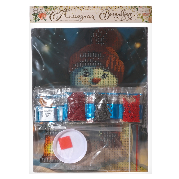 Алмазная мозаика с частичным заполнением на новый год «Снеговик» 20 х 25 см