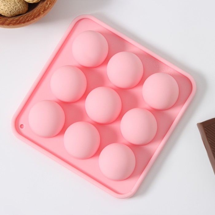 Форма для льда Доляна «Шары», 10,5×10,5×2 см, 9 ячеек (d=1,9 см), цвет розовый Форма для льда Доляна «Шары», 10,5×10,5×2 см, 9 ячеек (d=1,9 см), цвет розовый