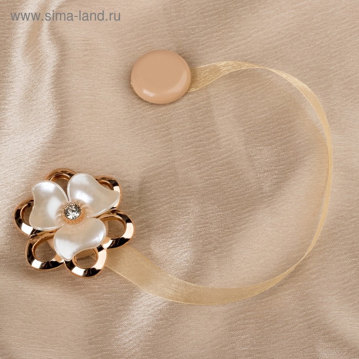 Подхват для штор «Цветок перламутровый», d = 5,5 см, цвет молочный/золотой Подхват для штор «Цветок перламутровый», d = 5,5 см, цвет молочный/золотой