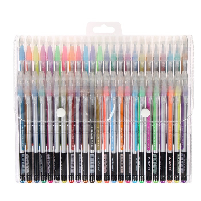 Набор гелевых ручек 48 цветов корпус серебро в полоску в цвет стержня, в блистере на кнопке Набор гелевых ручек 48 цветов корпус серебро в полоску в цвет стержня, в блистере на кнопке